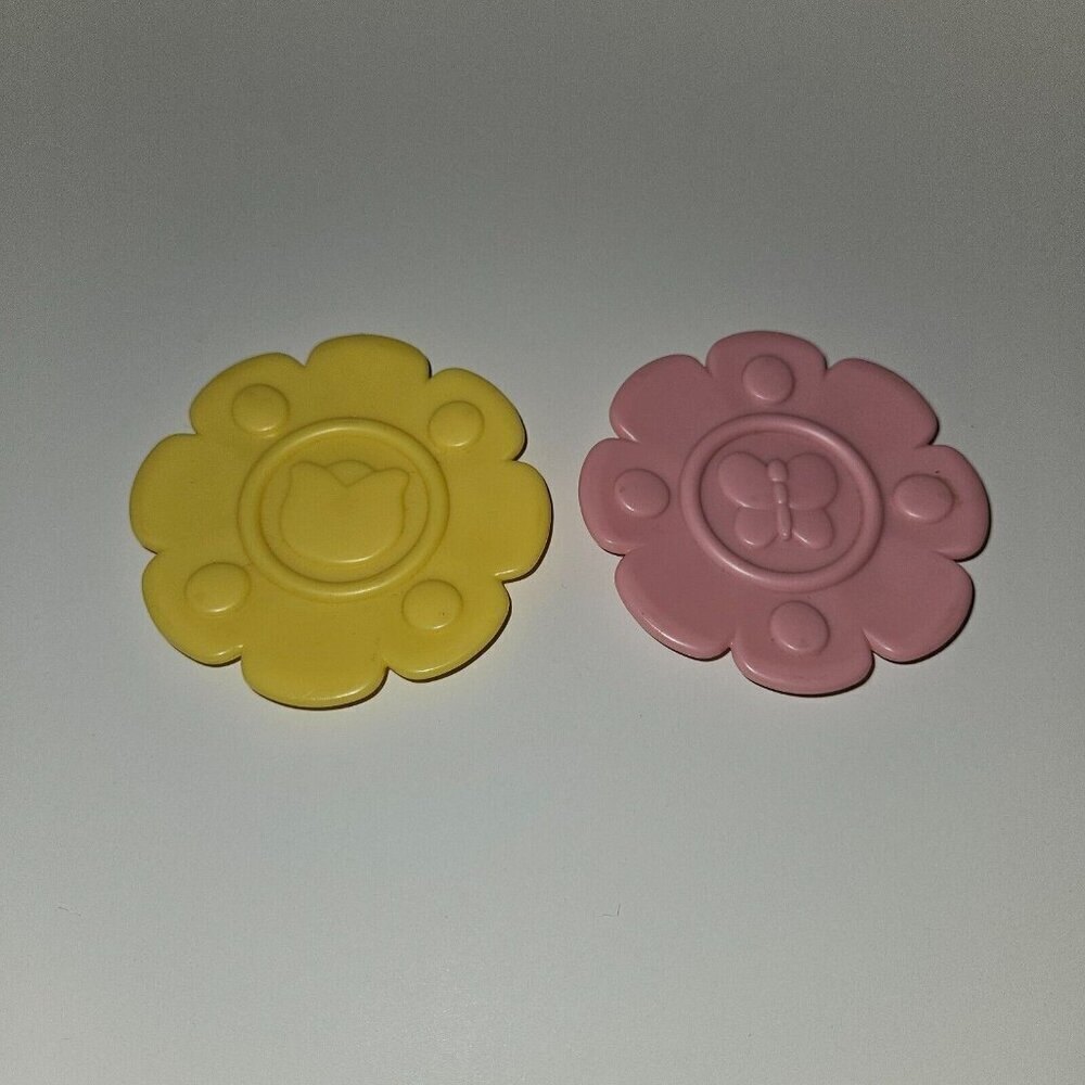 2 VTG Mattel 2000 Saucers Plates Lot Tea Set Toy Dishes Replacements Pink Yellow